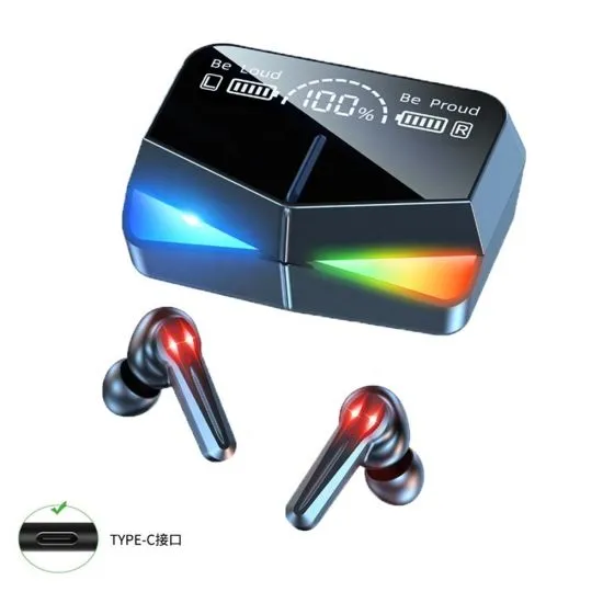 M28 TWS Wireless Bluetooth 5.1 9D Gaming Headset Earbuds – Air Buds | Game/Music Mode, 2000mAh Charging Case