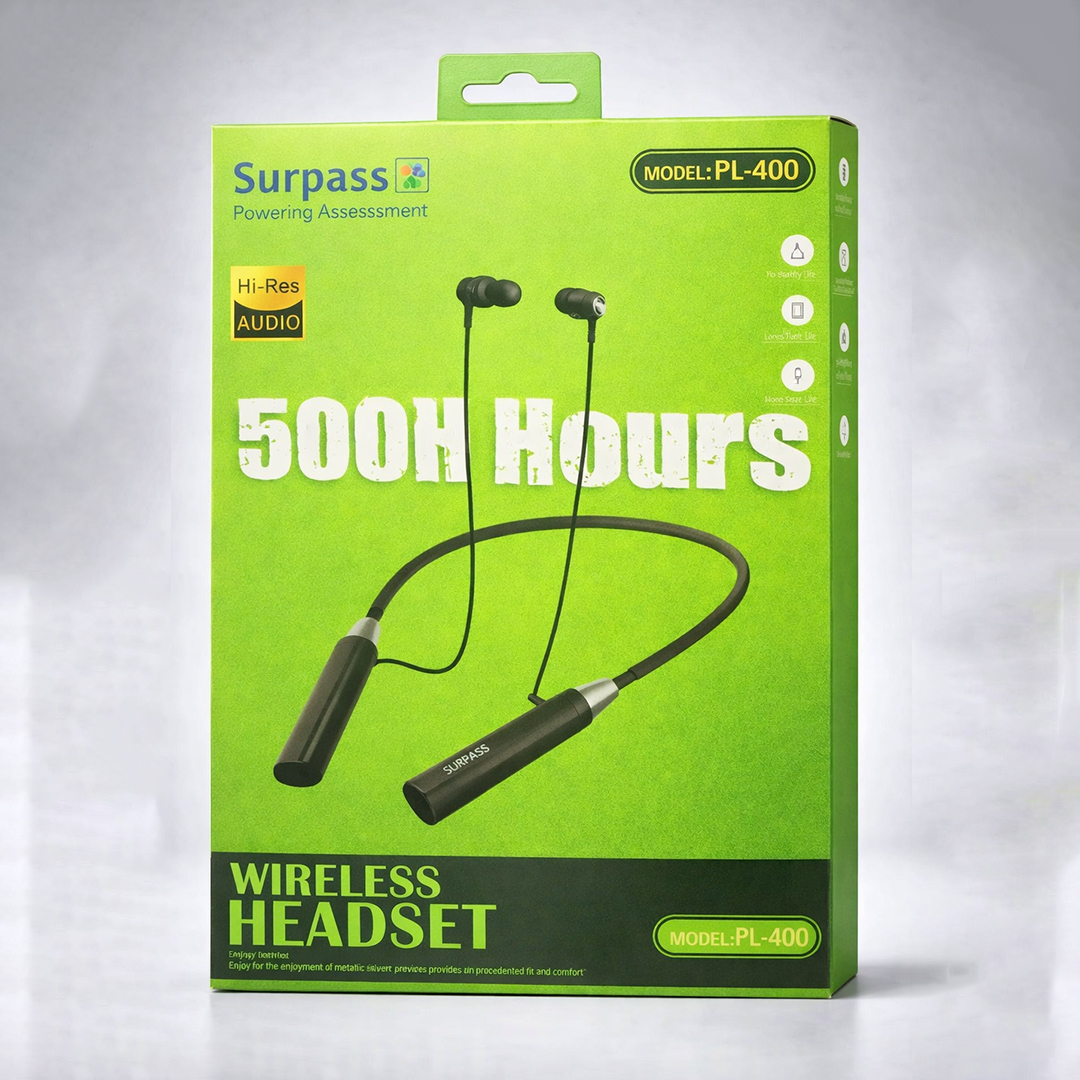 Surpass PL-400 Wireless Neckband Earphone – 500 Hours Battery Backup, Hi-Res Audio, Noise Reduction Bluetooth Headset