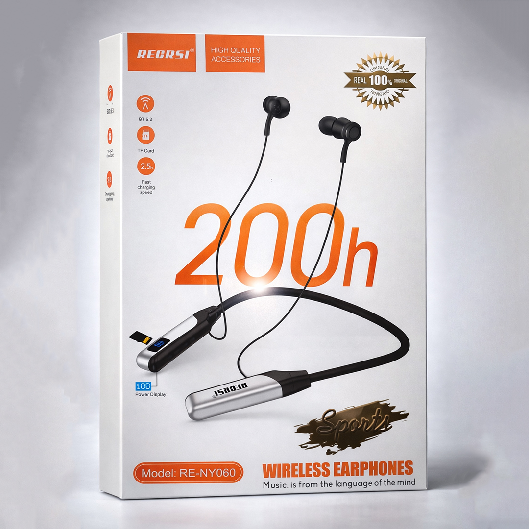 RECRSI RE-NY060 Wireless Neckband Earphones with 200h Battery Backup | Bluetooth 5.3 | Sports Earbuds