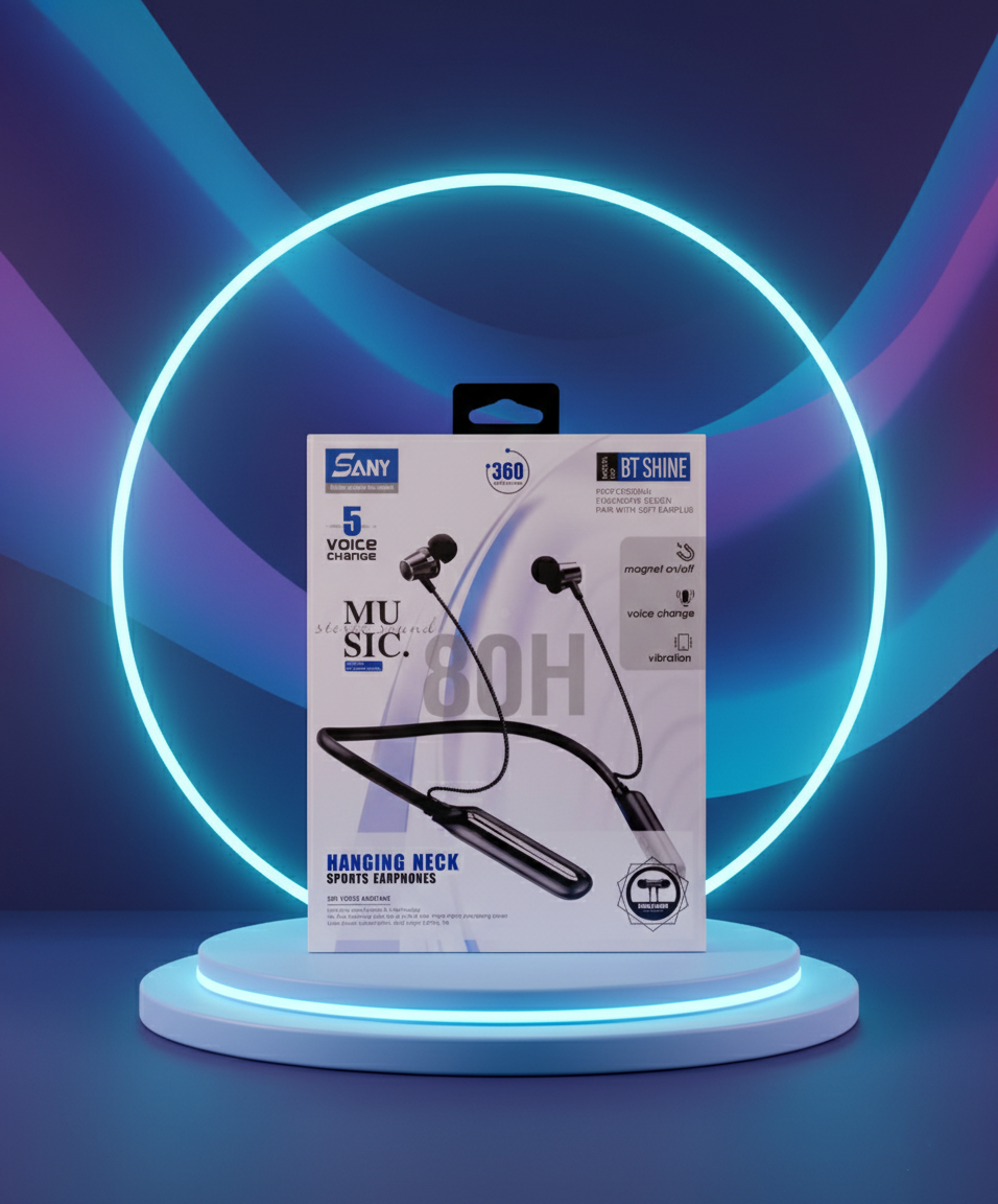 SANY BT Shine 80 Hours Wireless Neckband – Bluetooth 5.3 Sports Earphone with Voice Changer and Magnetic On/Off