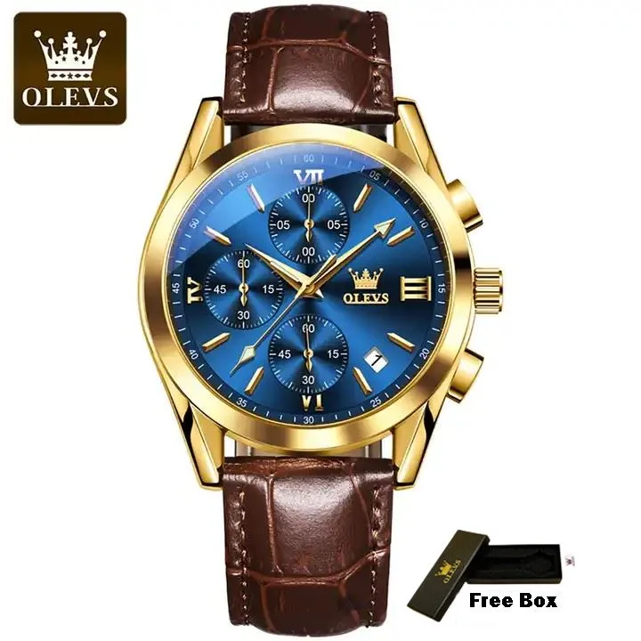 OLEVS 2872 Men’s Luxury Leather Strap Analog Automatic Watch (40mm) | 3ATM Water Resistant | Date &amp; Week Display